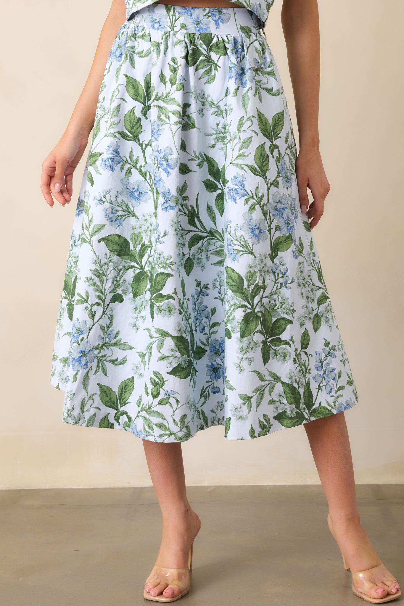 Thena Blue Lilacs Botanical Midi Skirt Product Image