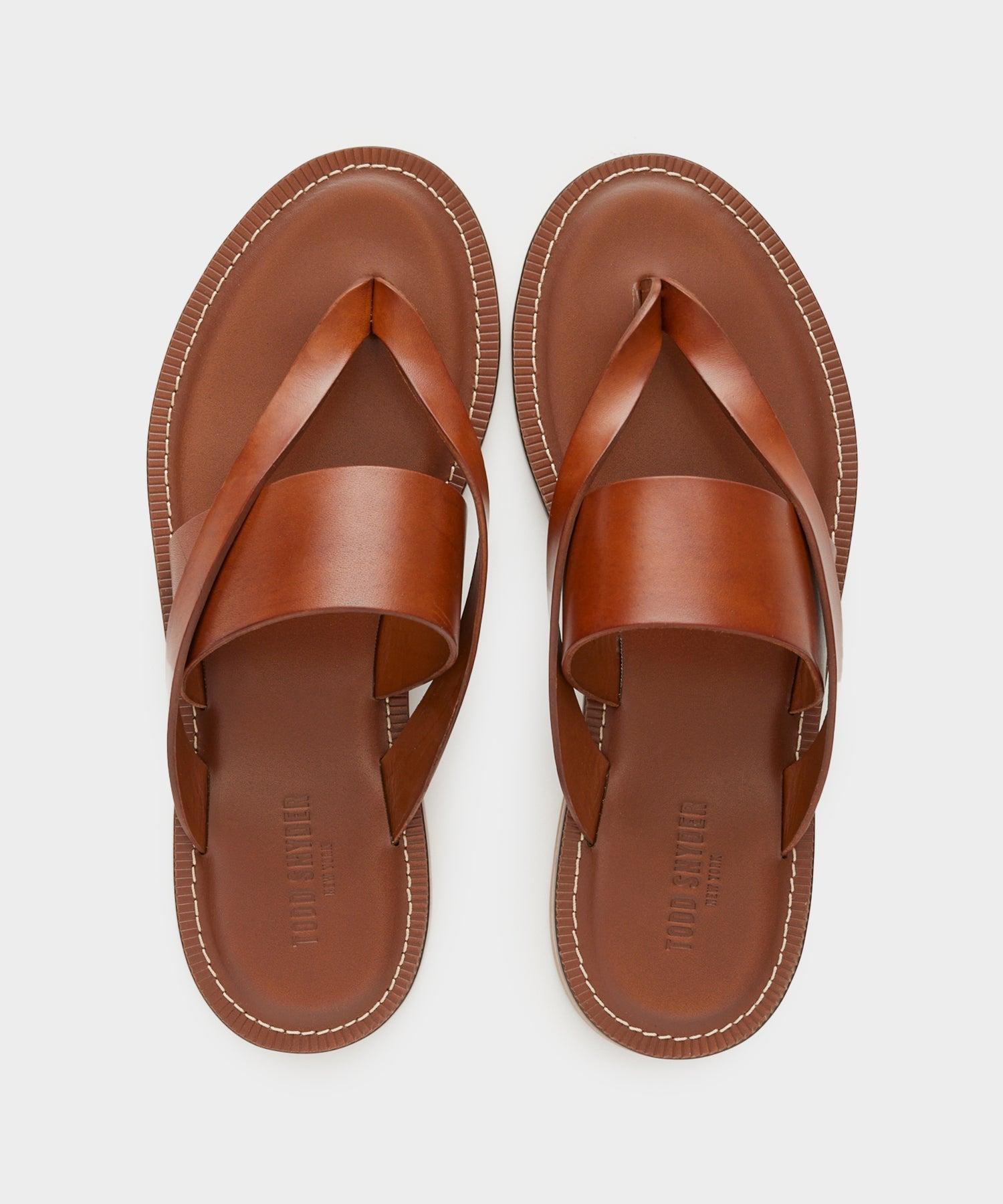 Tuscan Leather Thong Cross Sandal in Warm Cognac Product Image