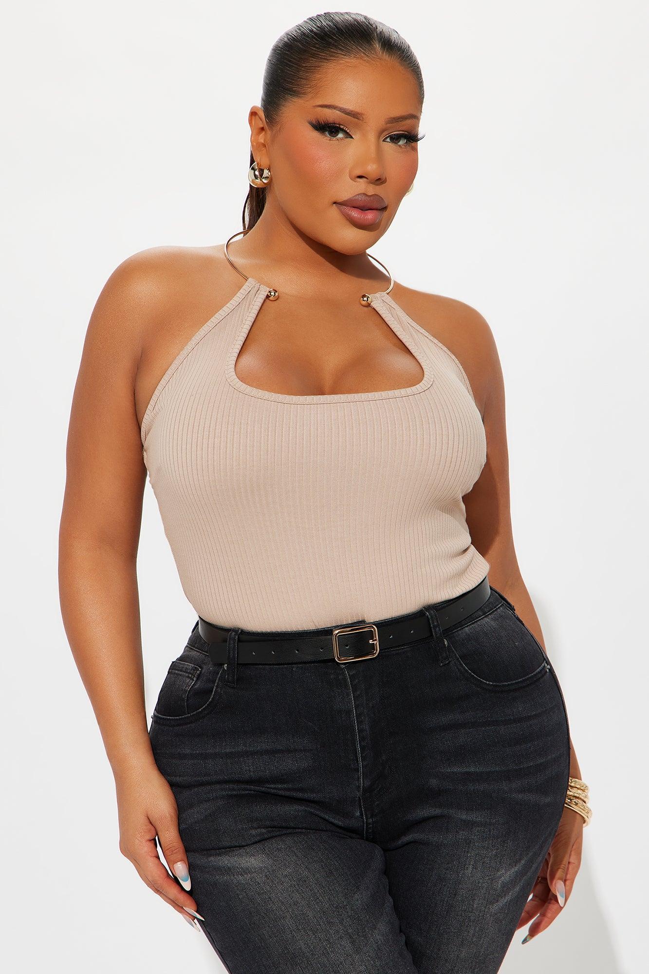 Didi Ribbed Halter Bodysuit - Taupe Product Image