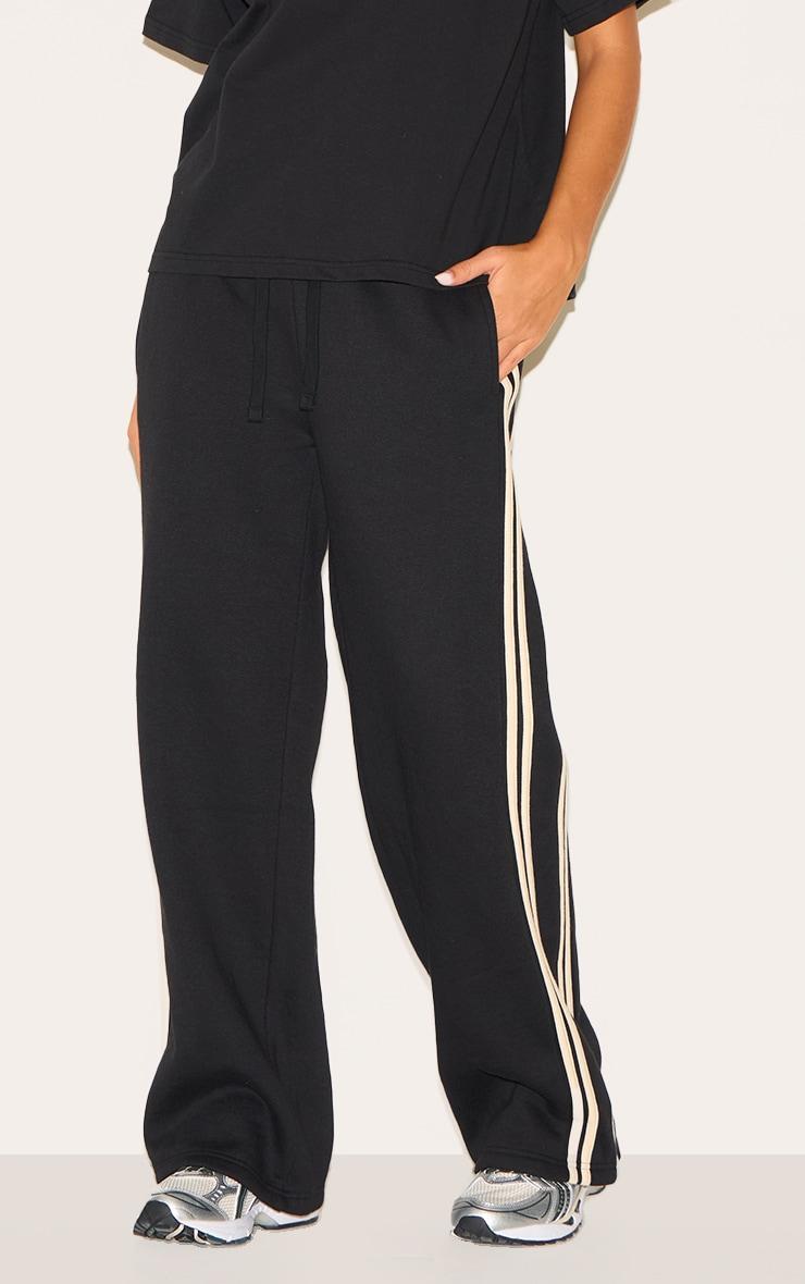  Black Contrast Stripe Detail Wide Leg Sweatpants Product Image