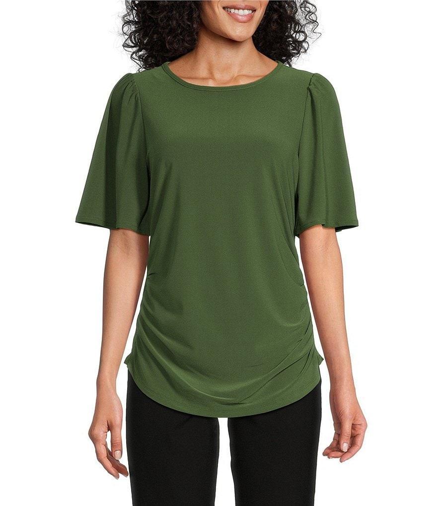 Investments Crew Neck Flare Short Sleeve Ruched Top Product Image