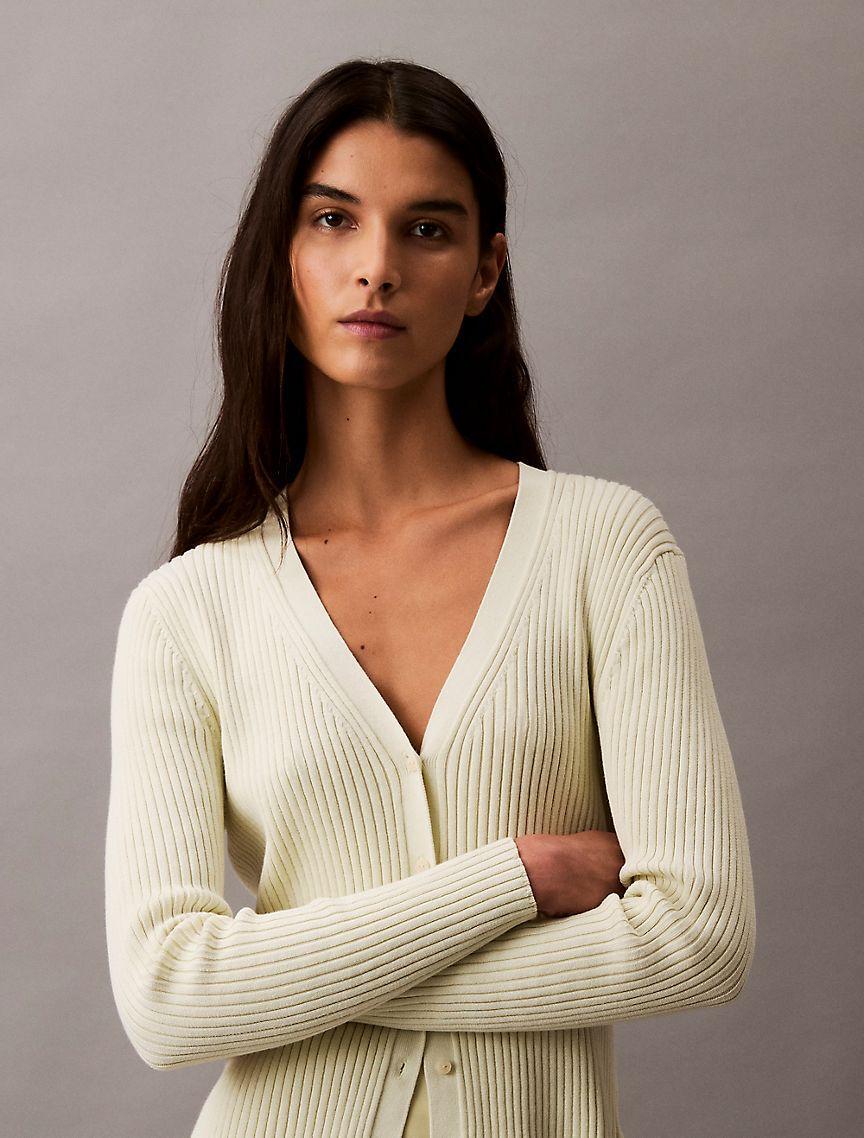 Smooth Cotton Rib Sweater Cardigan Product Image