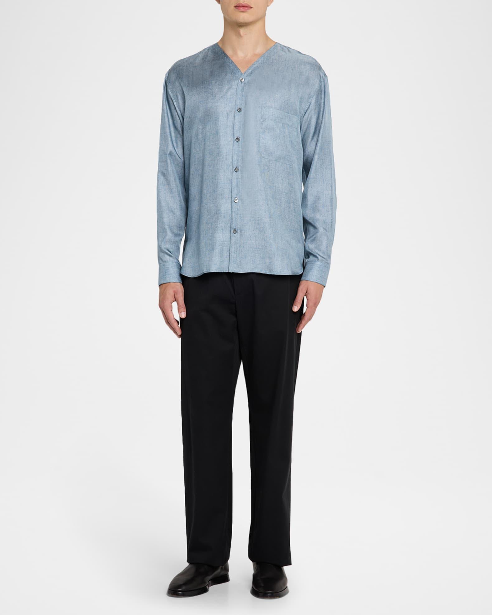 Men's Silk Denim Effect Button-Down Shirt Product Image