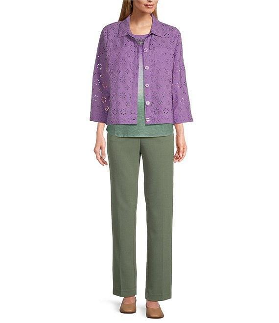 Allison Daley Petite Size 3/4 Sleeve Point Collar Button Front Eyelet Jacket Product Image