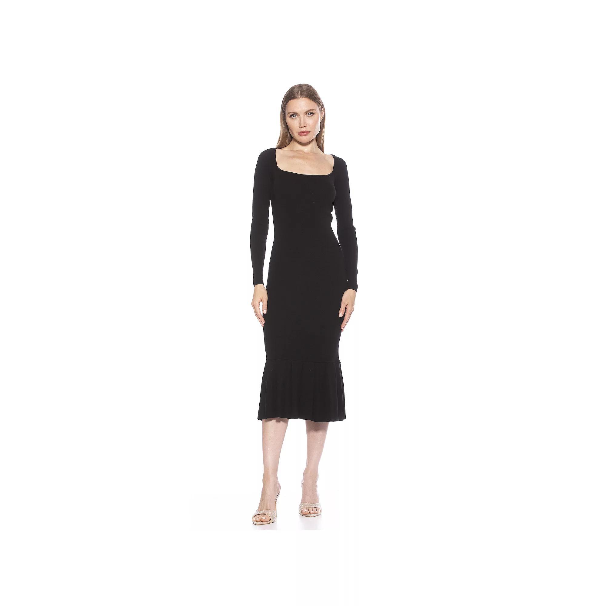 Women's ALEXIA ADMOR Reese Long Sleeve Ribbed Knit Square Neck Midi Dress,  Product Image