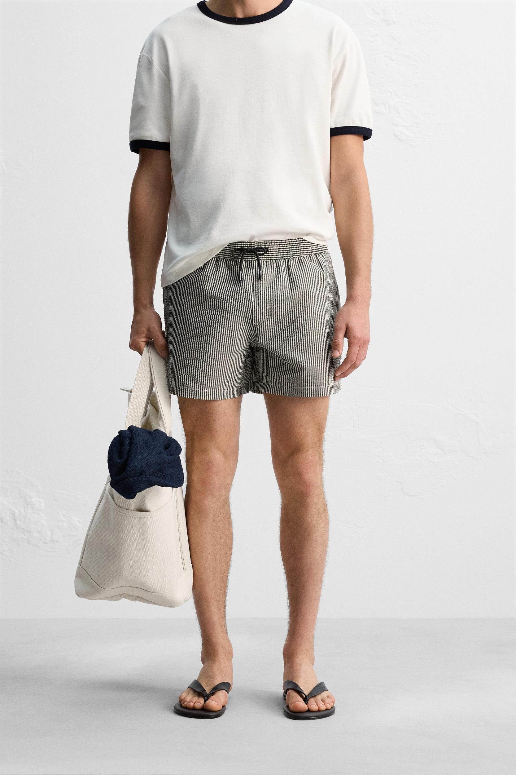 REGULAR SEERSUCKER SWIM TRUNKS Product Image