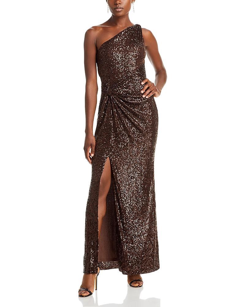 Eliza J Womens Sequined One-Shoulder Side-Twist Gown Product Image