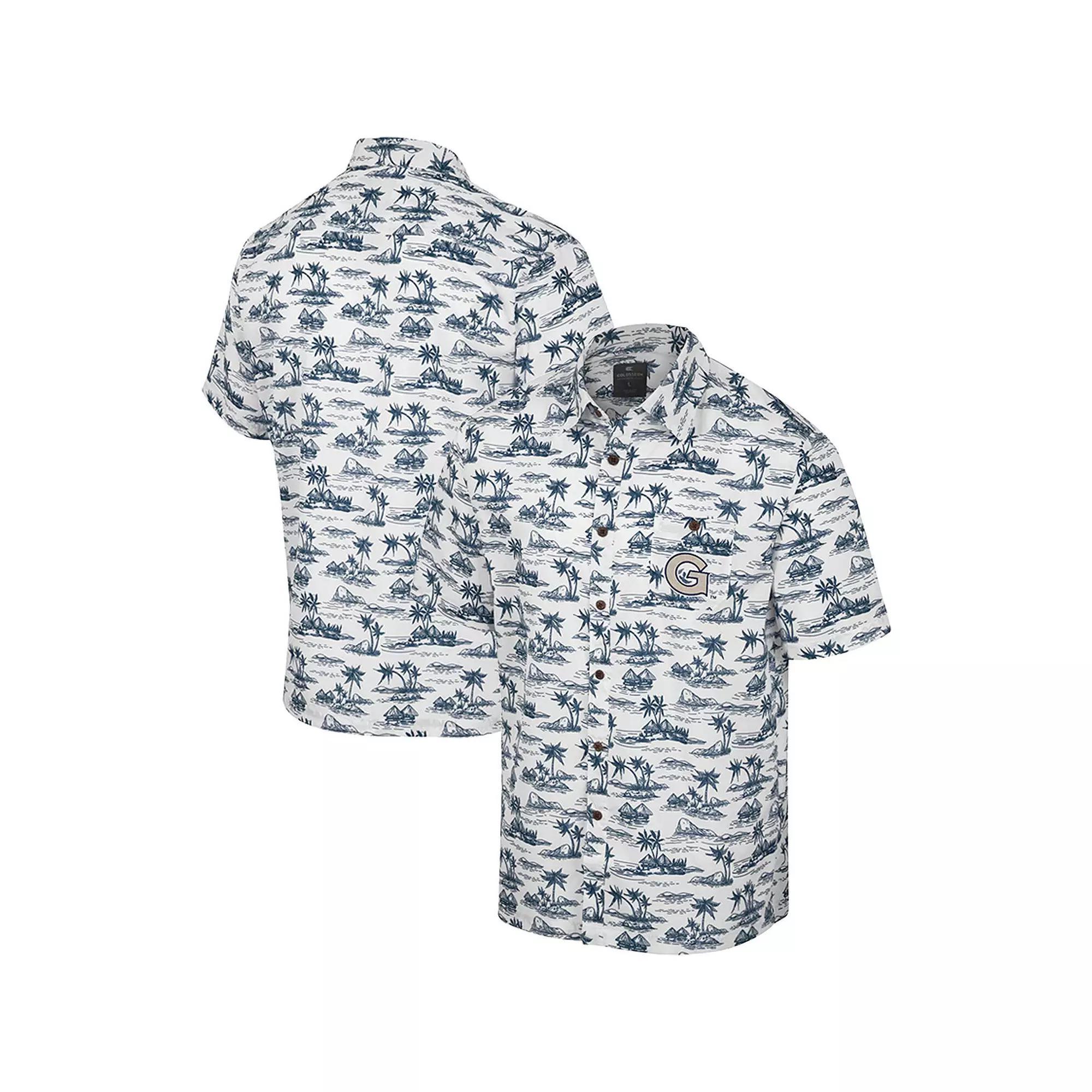 Men's Colosseum White Georgetown Hoyas Spontaneous is Romantic Camp Button-Up Shirt, Size: 3XL, Grg White Product Image