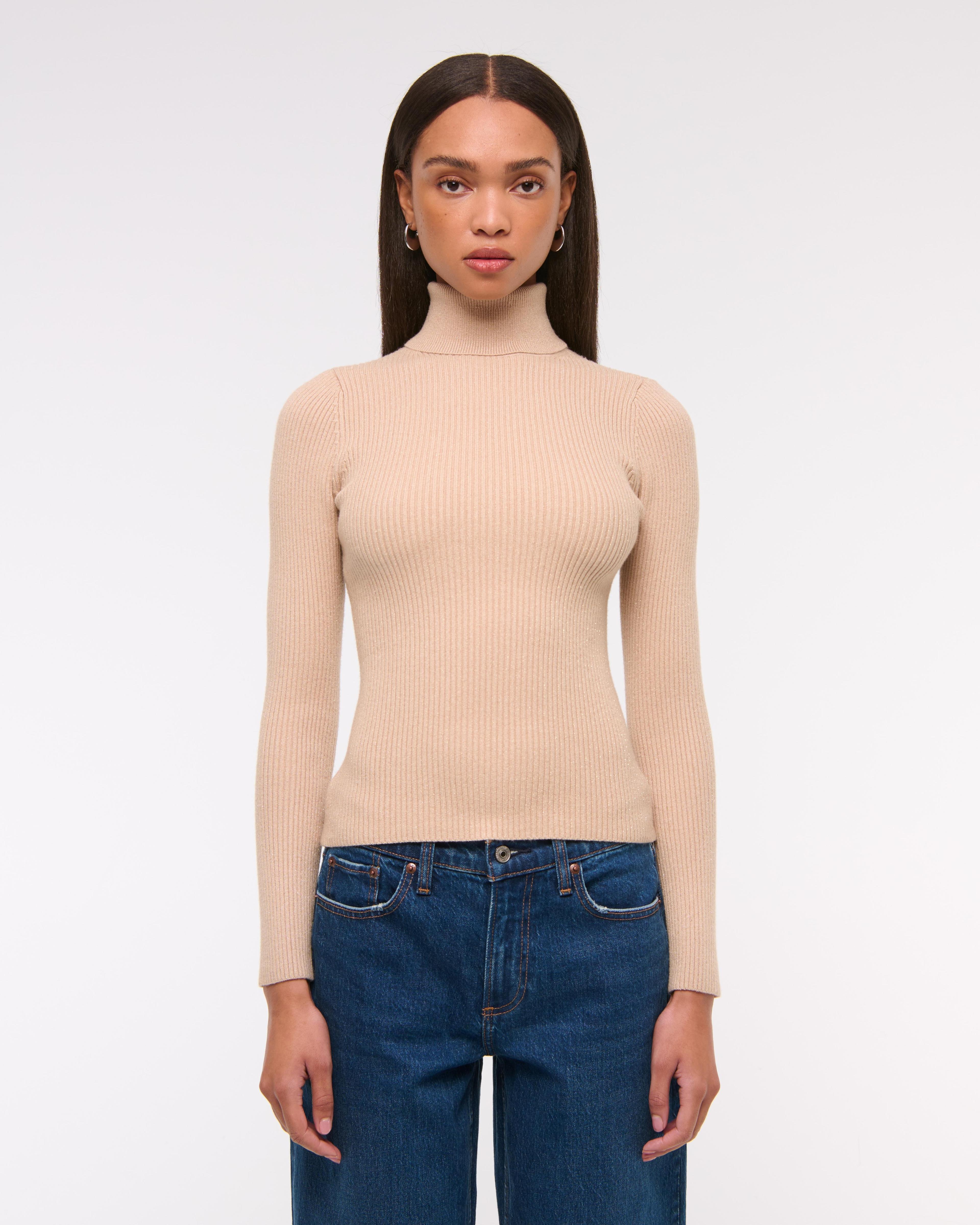 LuxeLoft Lurex Slim Ribbed Turtleneck Top Product Image