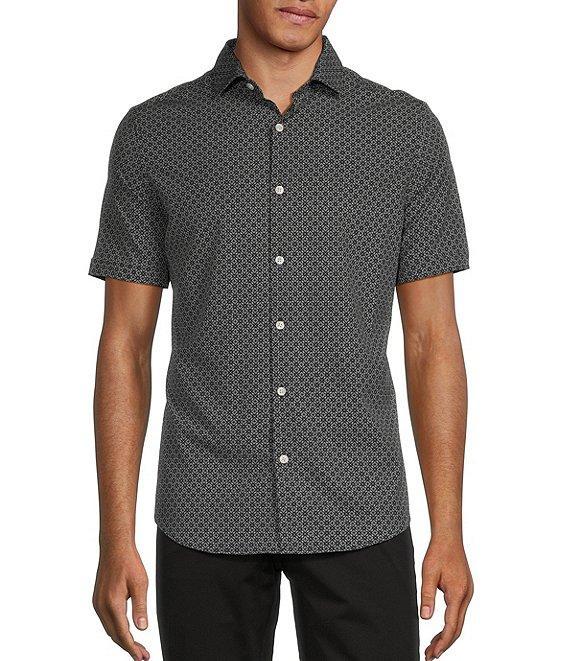 Murano Slim Fit Performance Stretch Line Print Short Sleeve Woven Shirt Product Image