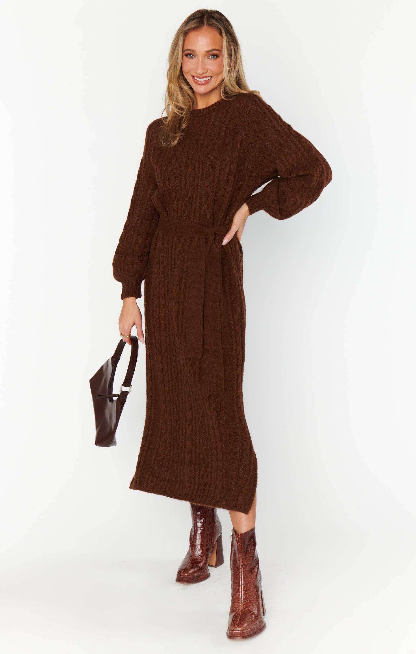 Barb Sweater Dress ~ Chocolate Cable Knit Product Image