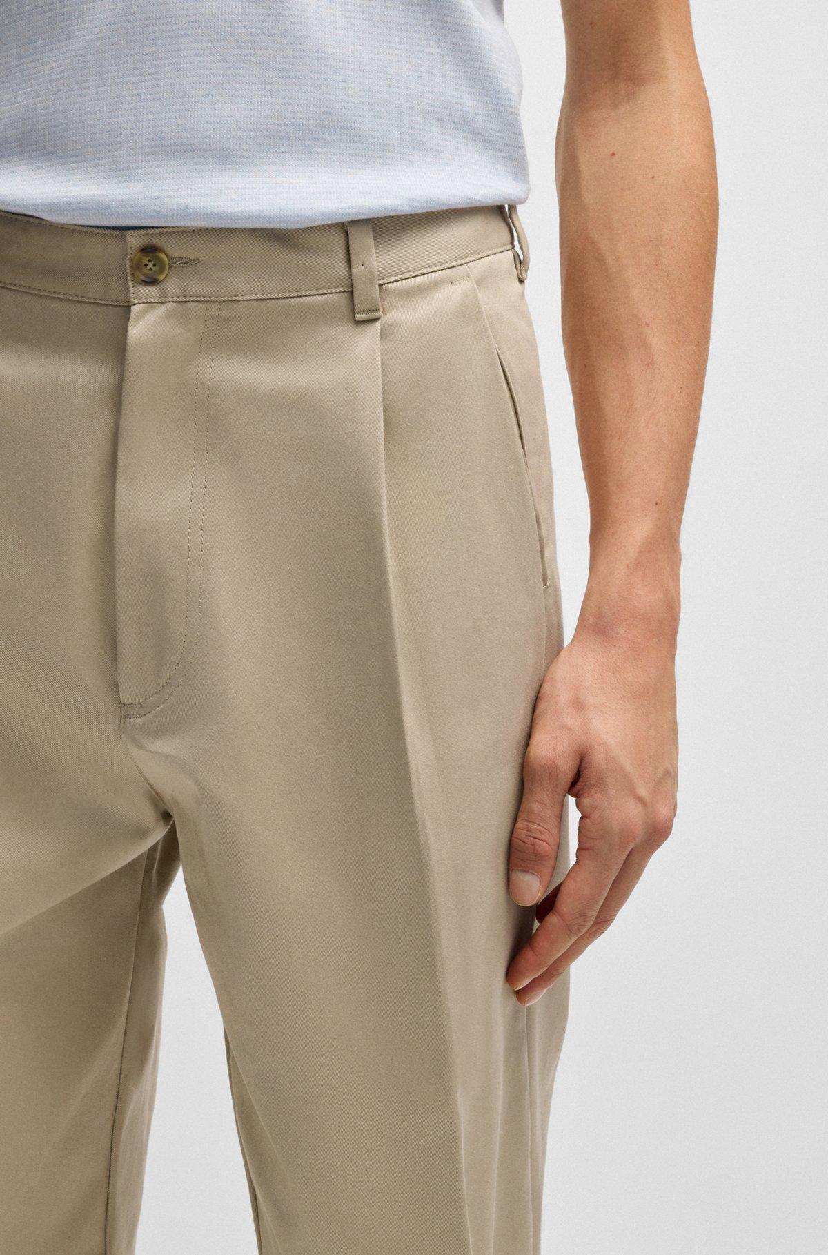 BOSS - Relaxed-fit trousers in cotton twill - Light Beige Product Image