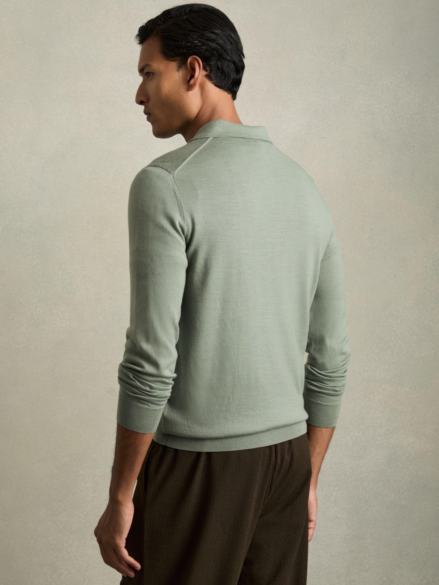 Merino Wool Long Sleeve Polo Shirt in Herb Green Product Image