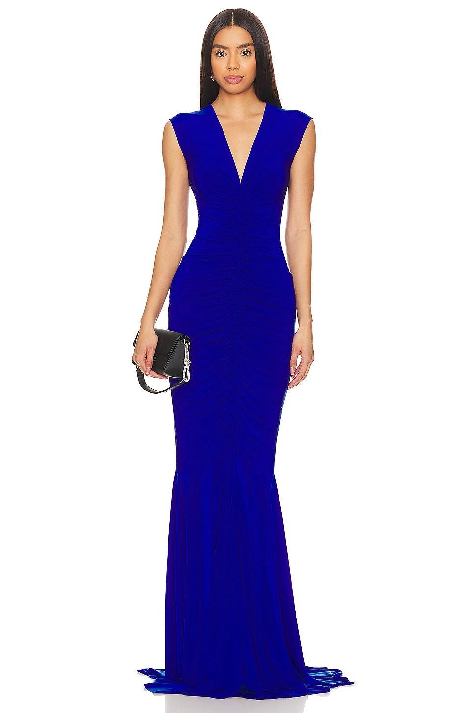 Sleeveless Deep V Neck Shirred Front Fishtail Gown Norma Kamali Product Image