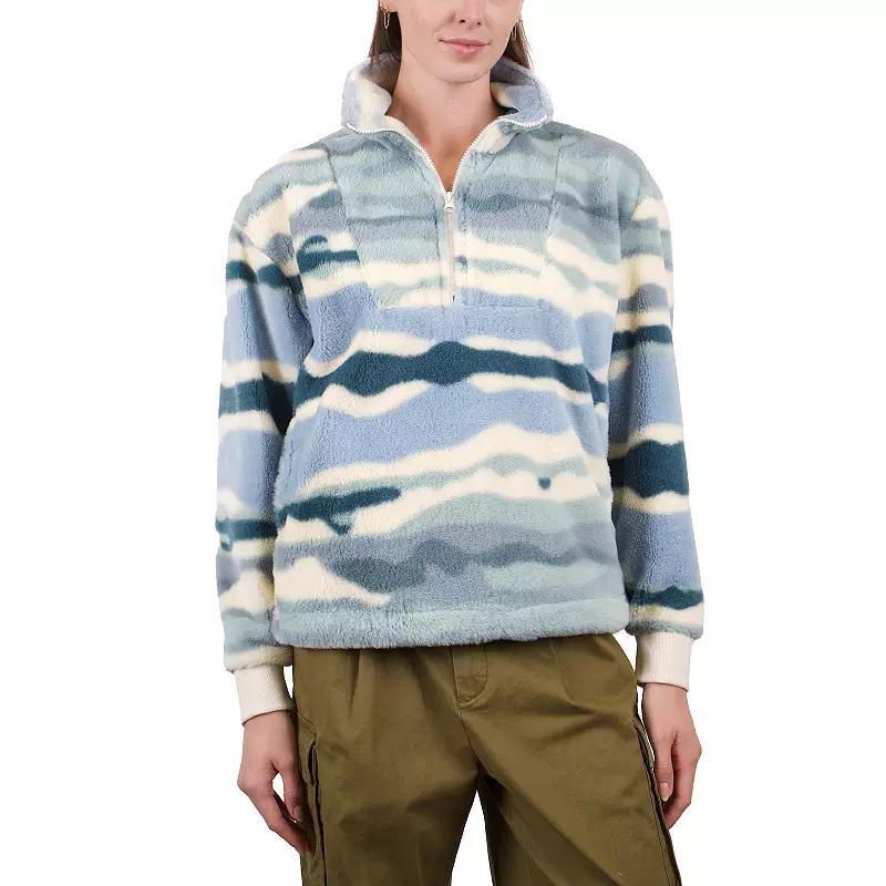 Women's Mountain and Isles 1/2 Zip Faux Fur Pullover Top, Size: Large, Chalk Team Stripe Product Image