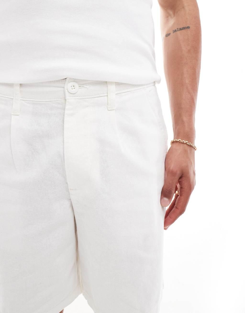 ASOS DESIGN pleated linen mix shorts in white Product Image