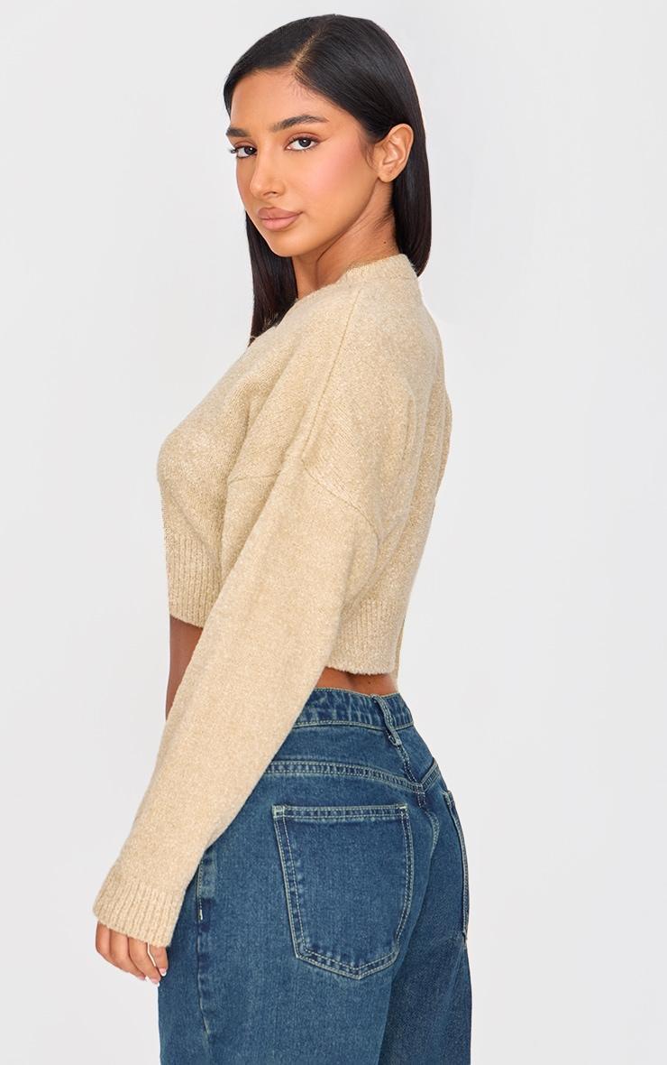 Petite Oatmeal Knitted Button Up Cardigan Product Image