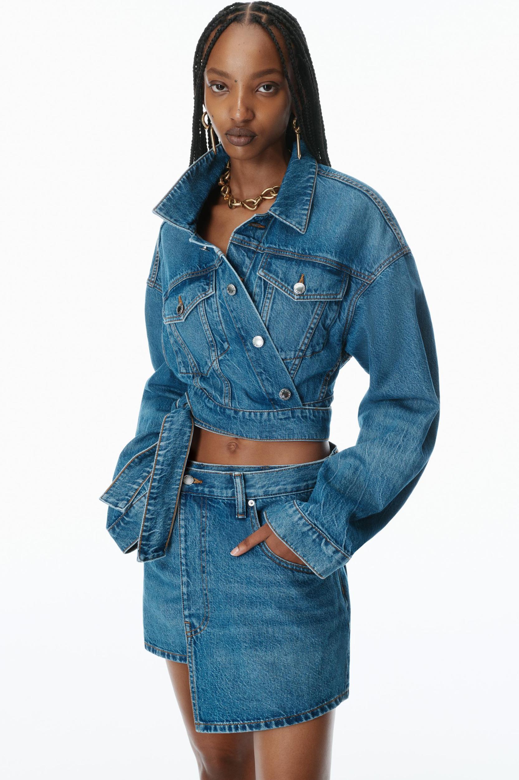 Distressed Denim Wrap Skirt Product Image