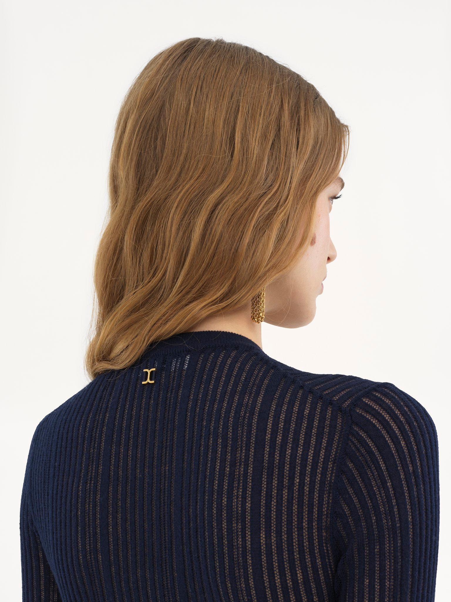 Crew-neck fitted sweater in wool knit Product Image