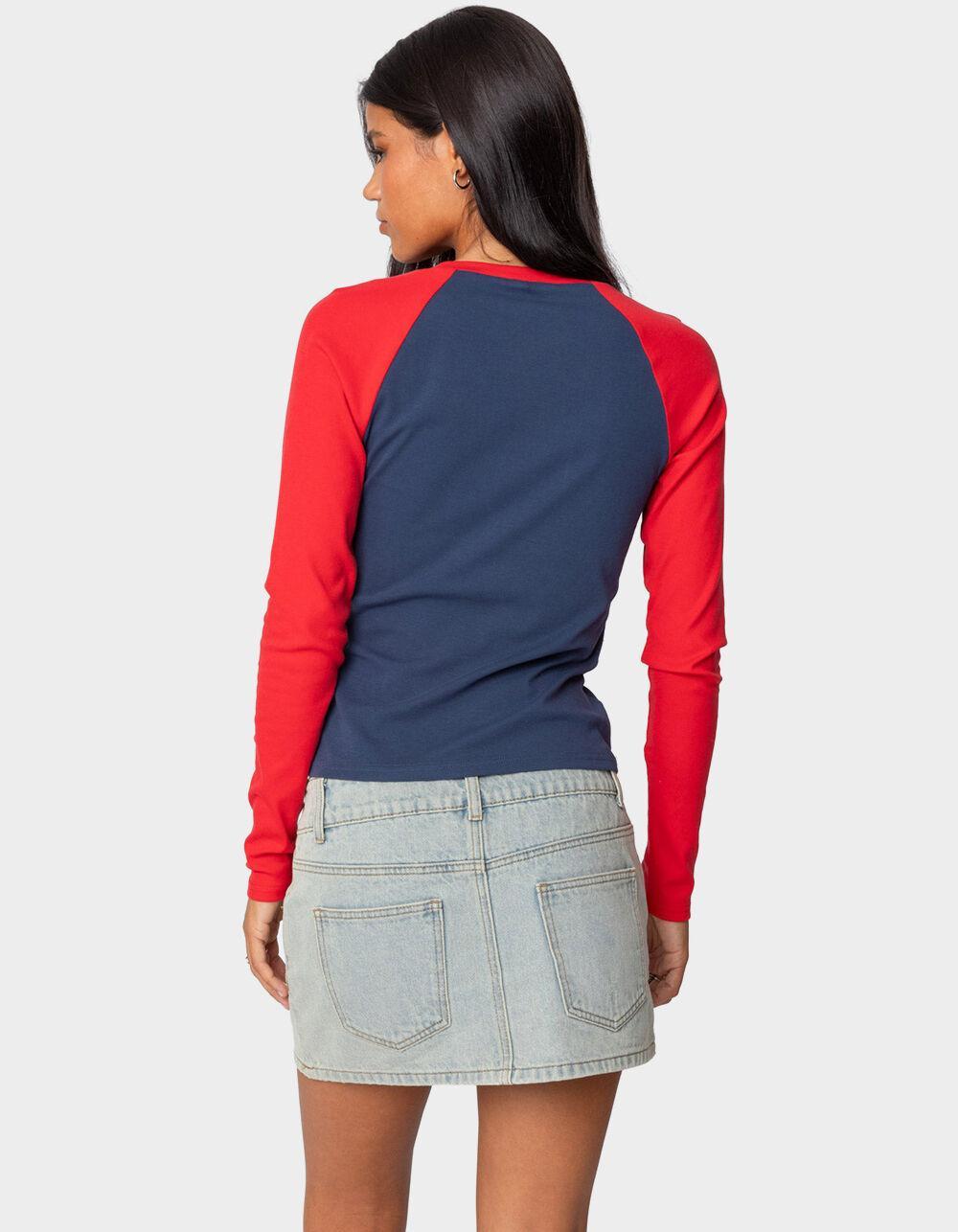 EDIKTED Tommi Raglan Long Sleeve Tee - NAVY Product Image