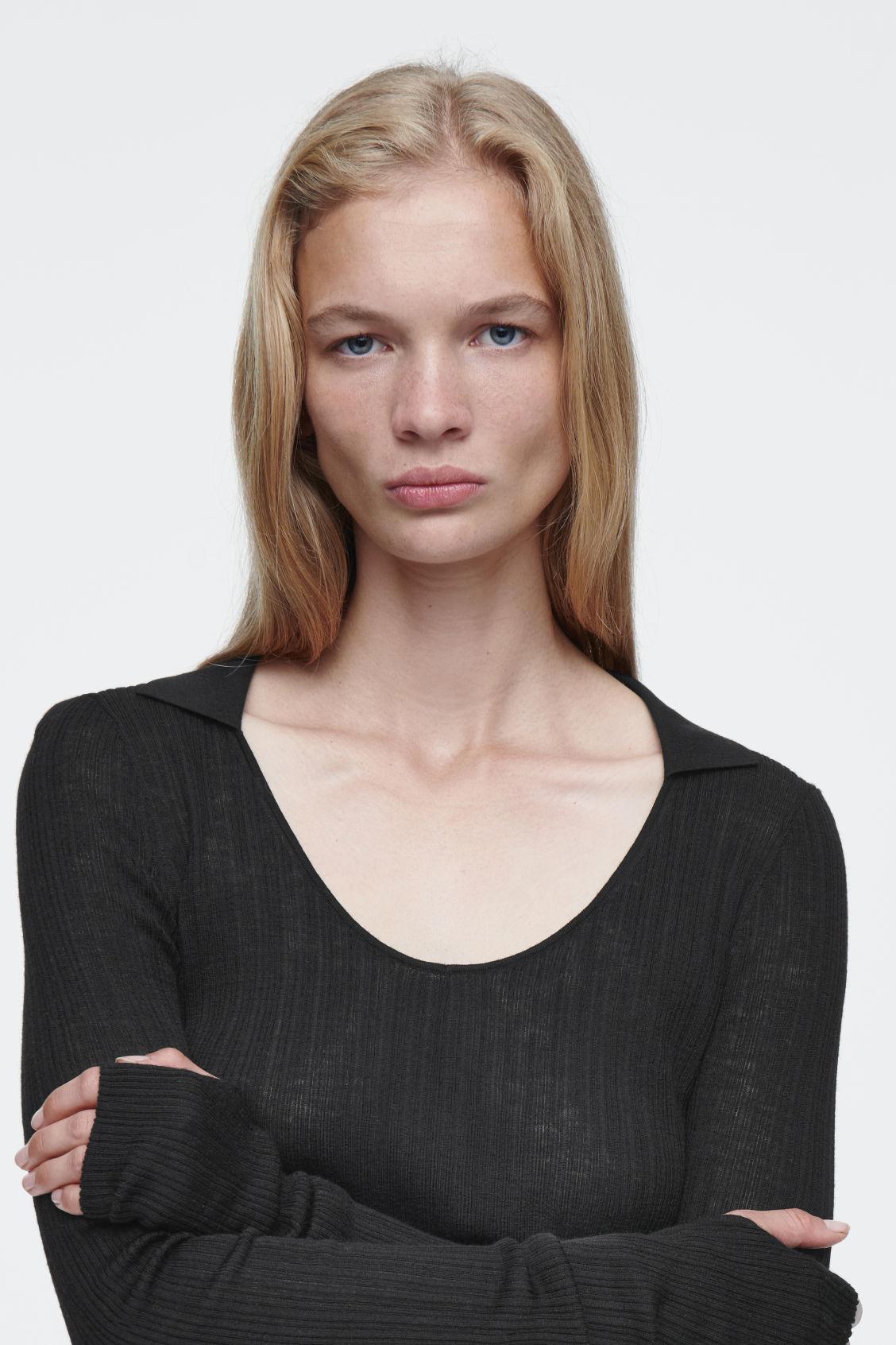 THE OPEN-COLLAR MERINO WOOL TOP Product Image