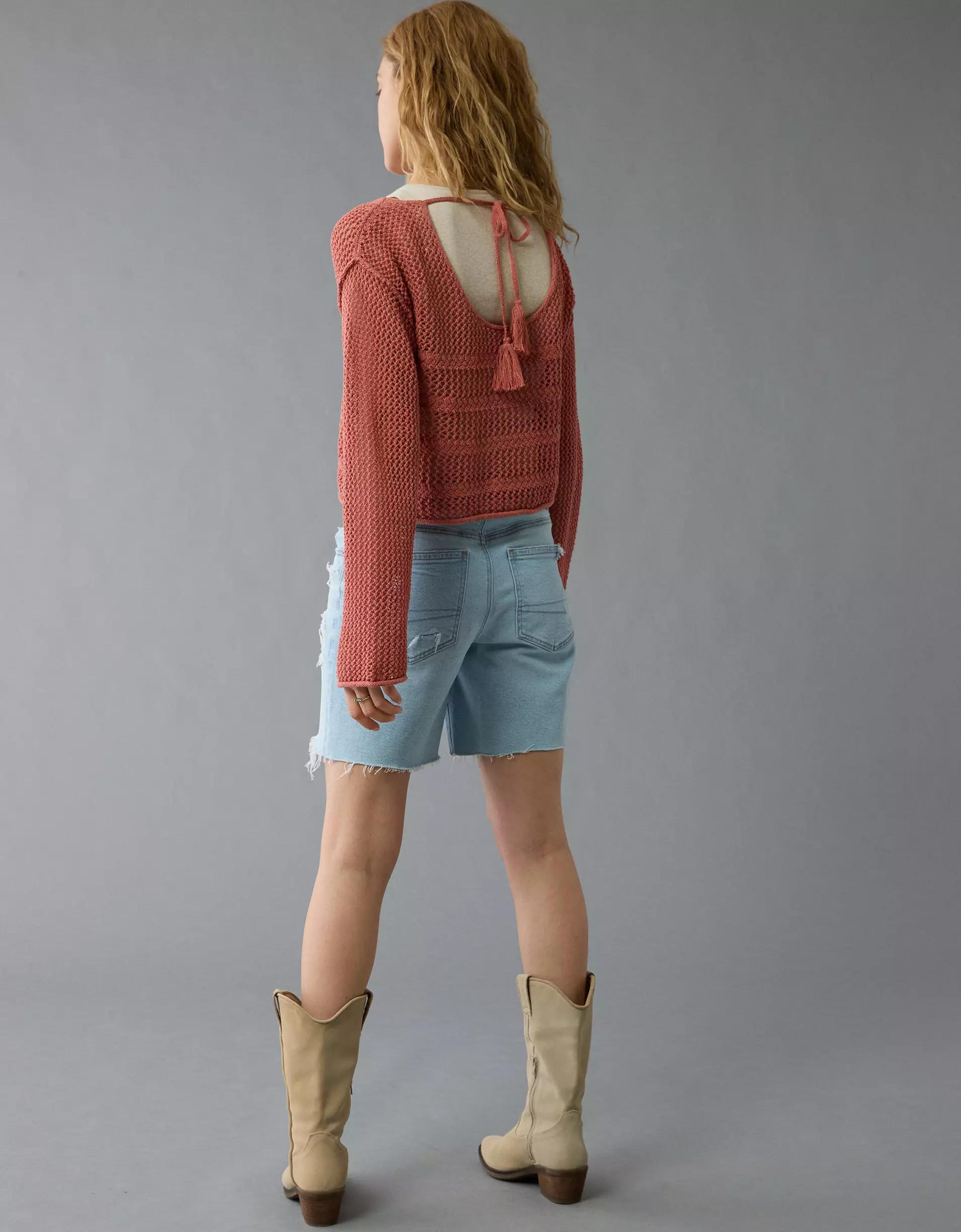 AE Off The Shoulder Crochet Sweater Product Image