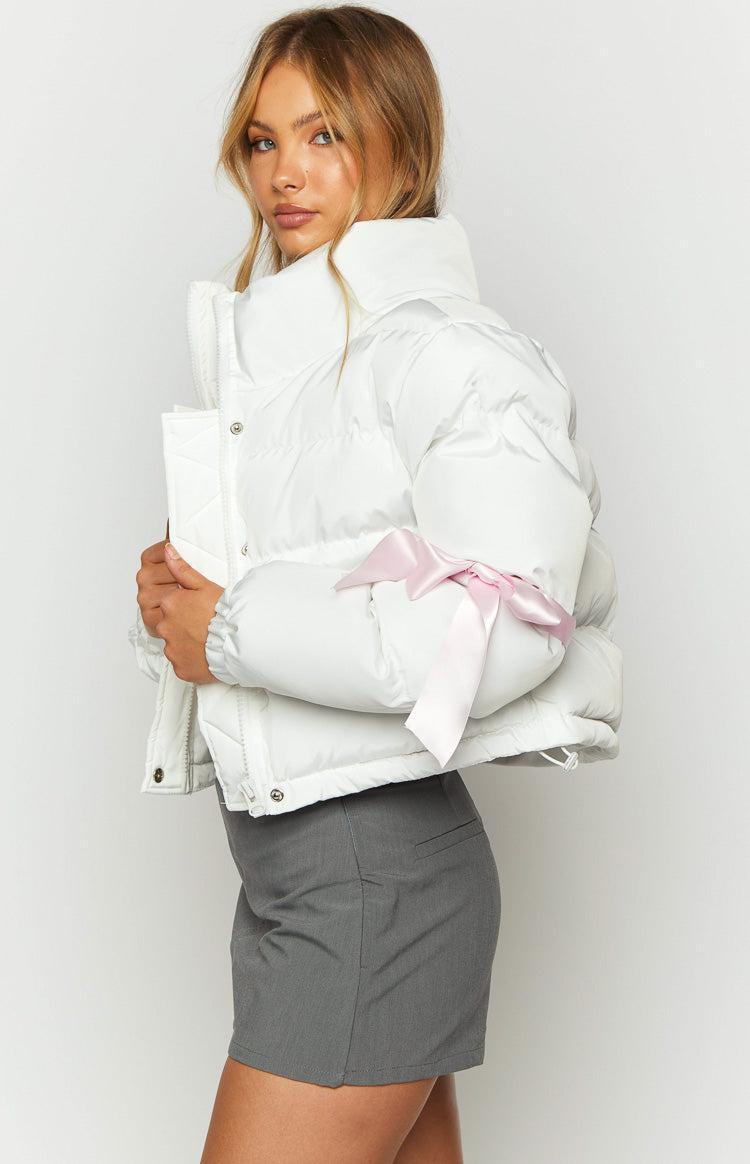 Polar White Bow Puffer Jacket Product Image