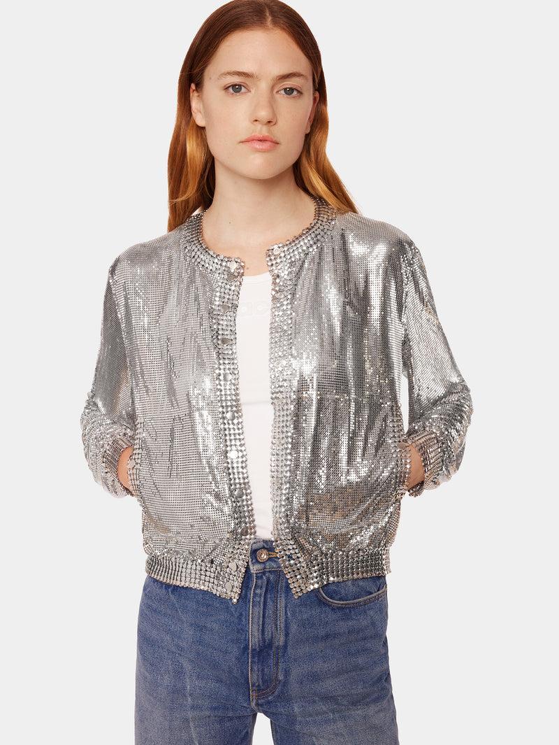 Silver knit bomber jacket Product Image