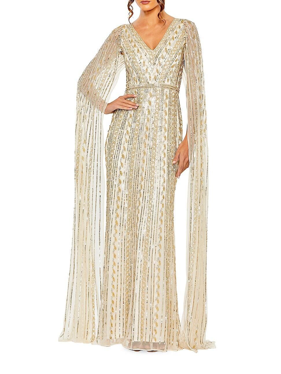 Womens Embellished Cape-Sleeve Gown Product Image