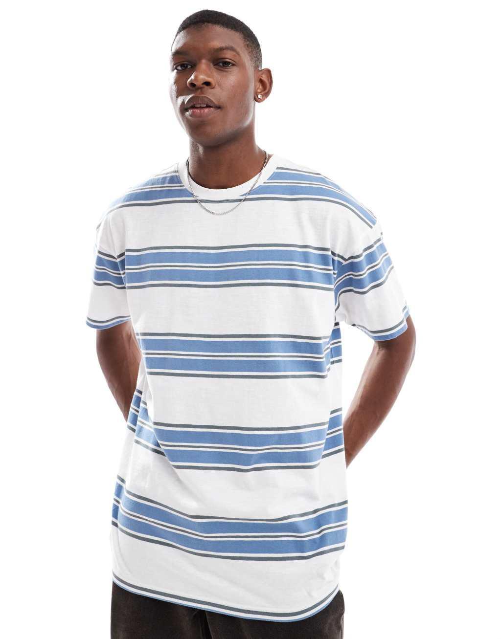 Threadbare oversized striped t-shirt in white & blue Product Image