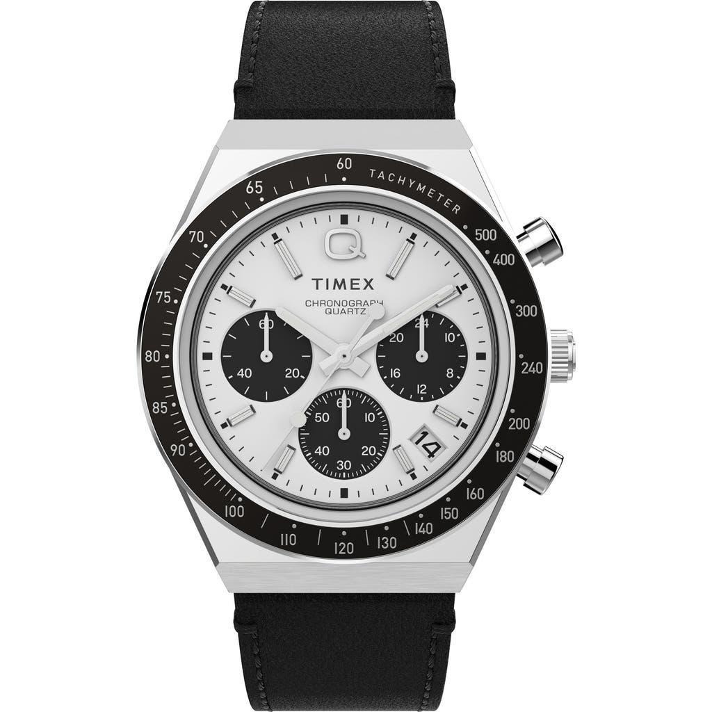 TIMEX ® Q  Chronograph Leather Strap Watch, 40mm In Black Product Image