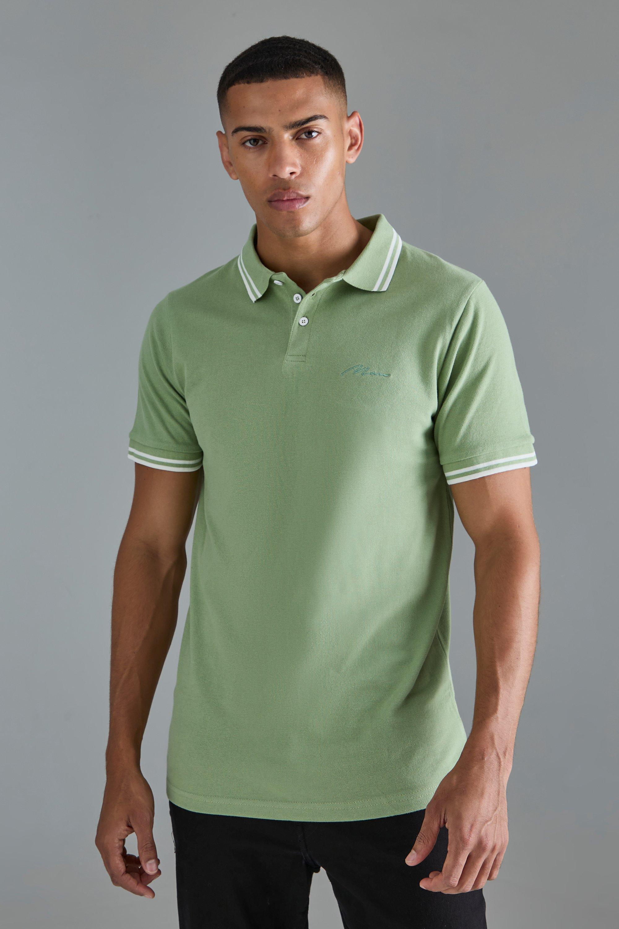 Slim Fit Man Signature Tipped Pique Polo | boohooMAN USA Product Image