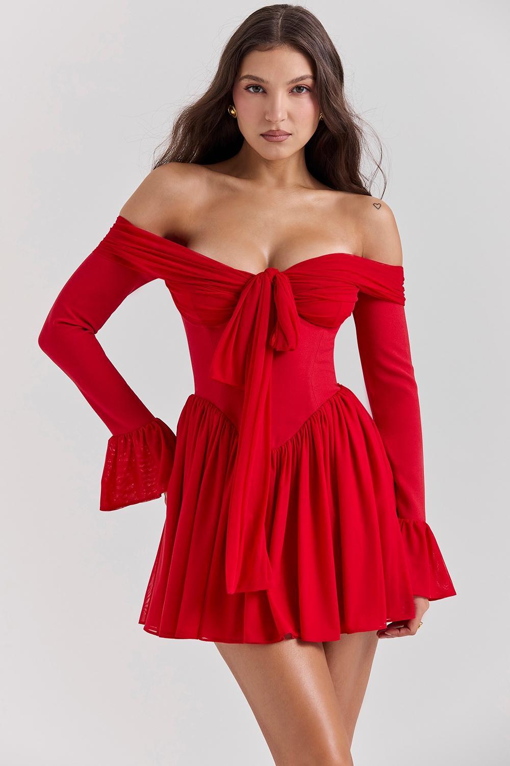 Alana Scarlet Off Shoulder Dress Product Image