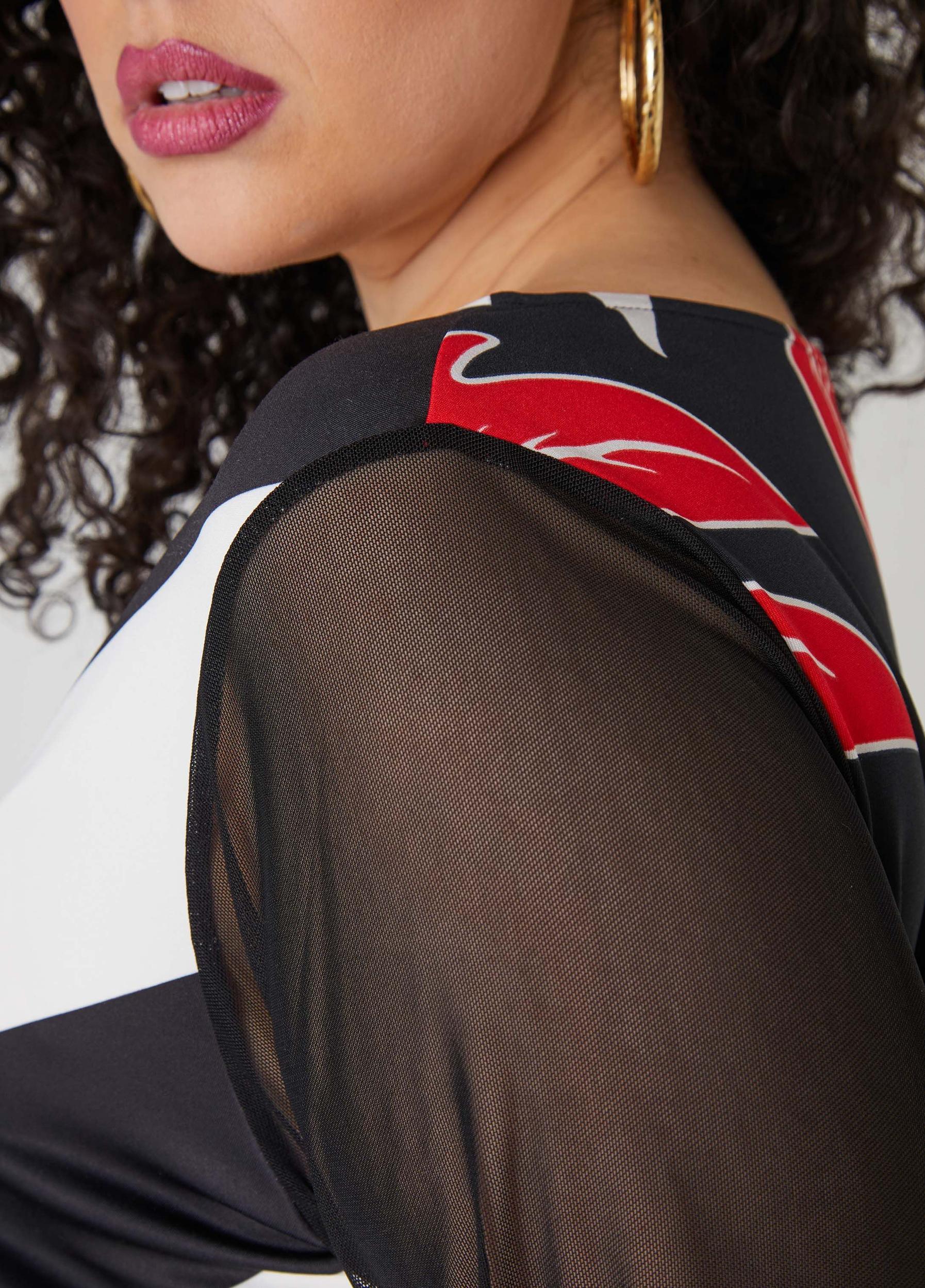 Mesh Sleeved Floral Print Top Product Image