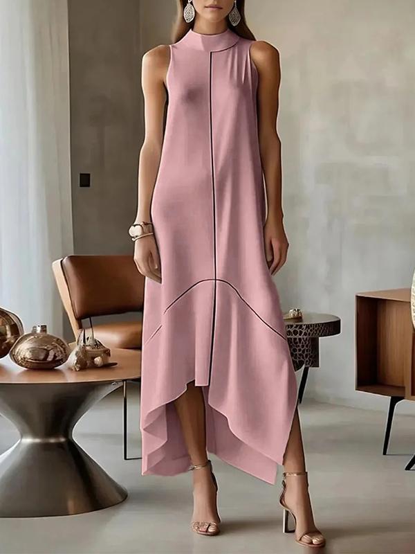 Sleeveless Split-Joint Split-Side High Neck Maxi Dresses Product Image