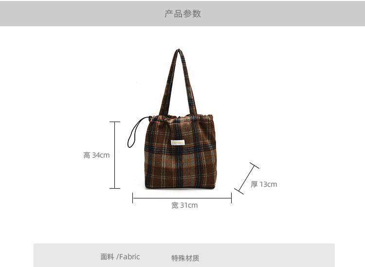 Plaid Drawstring Tote Bag Product Image