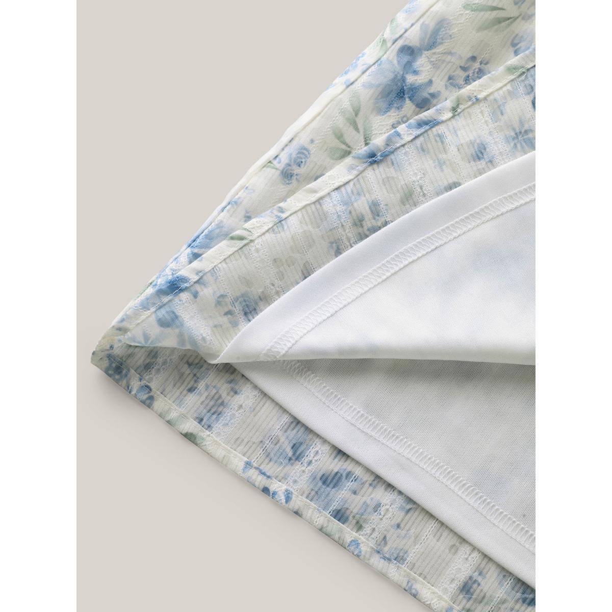 Plus Size Multicolor Floral Print Embroidered Petal Trim Blouse Women Short sleeve Notched collar Everyday-Elegant Blouses BloomChic 22-24/3X Product Image