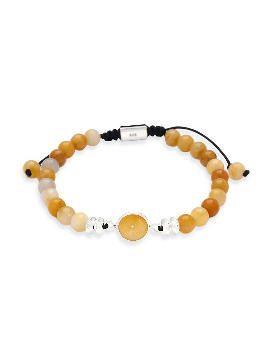 Mens Yellow Jade Beaded Bracelet with Sterling Silver Product Image