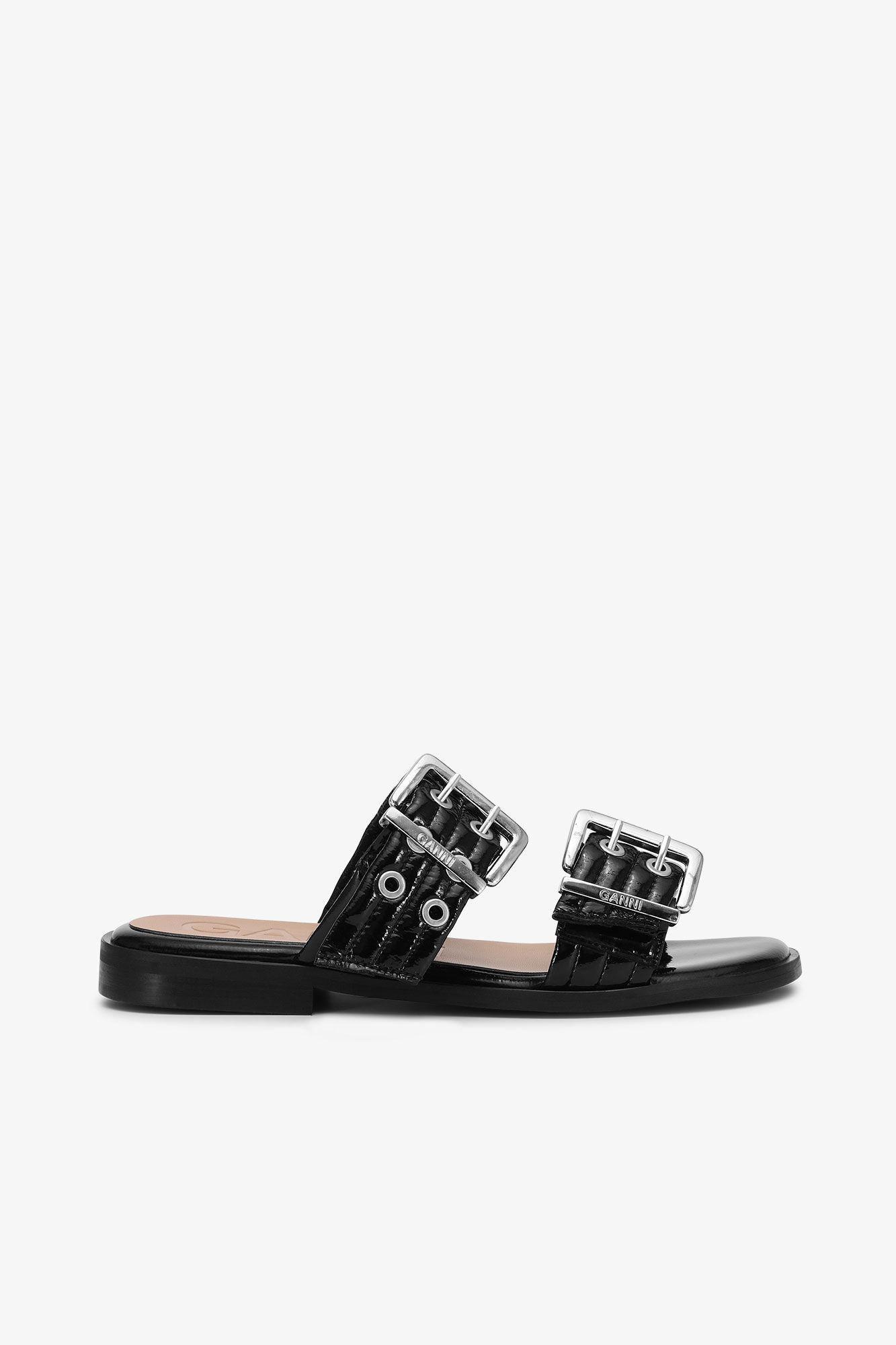 Black Feminine Buckle Two-Strap Sandals Product Image