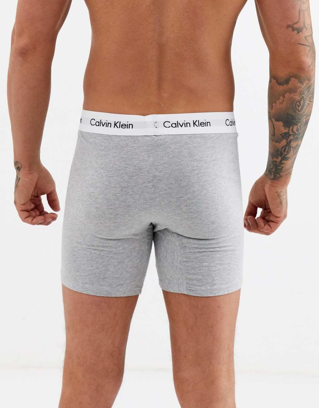 Calvin Klein Cotton Stretch 3 pack boxer briefs in black, white and gray Product Image