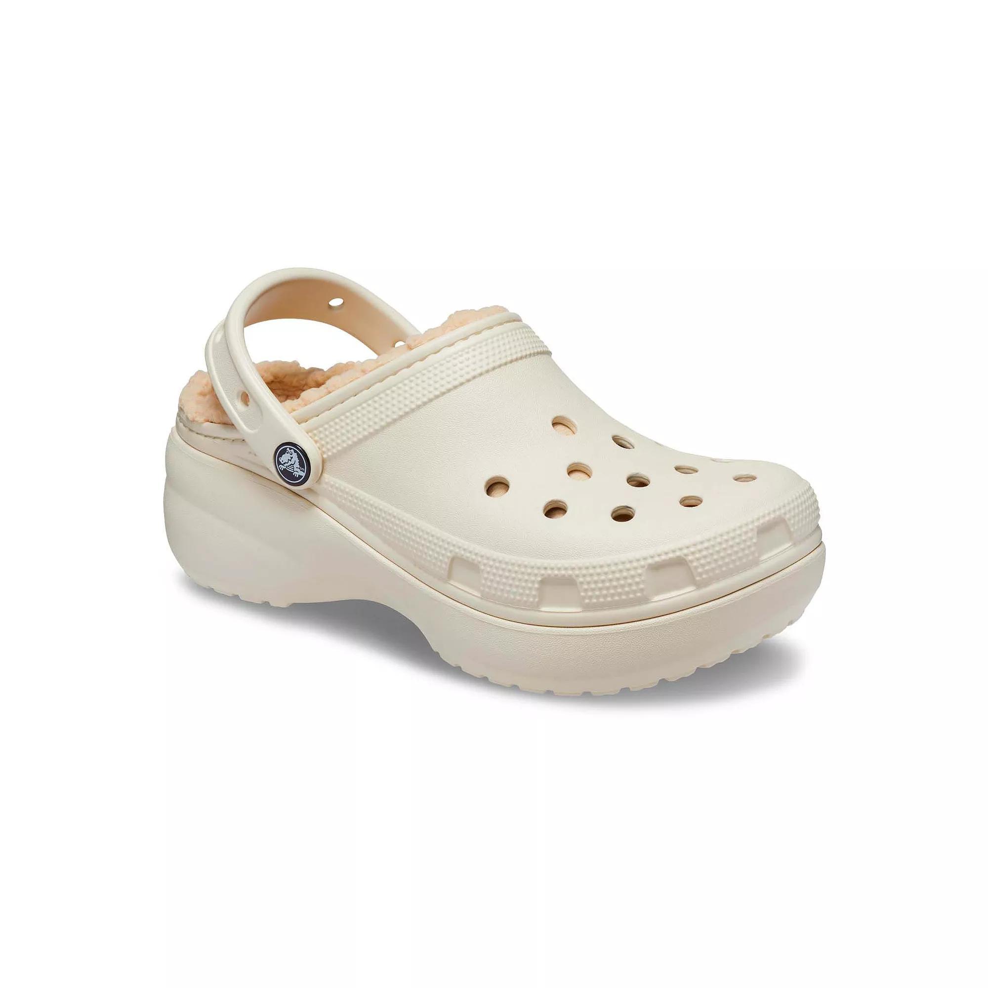 Crocs Classic Fuzz Lined Platform Women's Clogs, Size: 9, Ivory Product Image