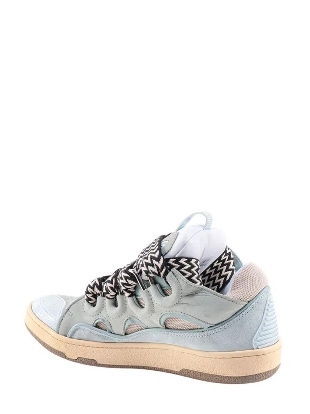 LANVIN Curb Leather Lace-up Sneakers In Pale Blue,multicolor Product Image