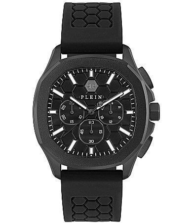 Philipp Plein Mens Skeleton Spectre Quartz Chronograph Solid Black Silicone Strap Watch Product Image