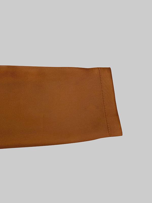 Long Sleeves Loose Pleated Shiny Solid Color Split-Joint Tied Waist High Neck Evening Dresses Maxi Dresses Product Image