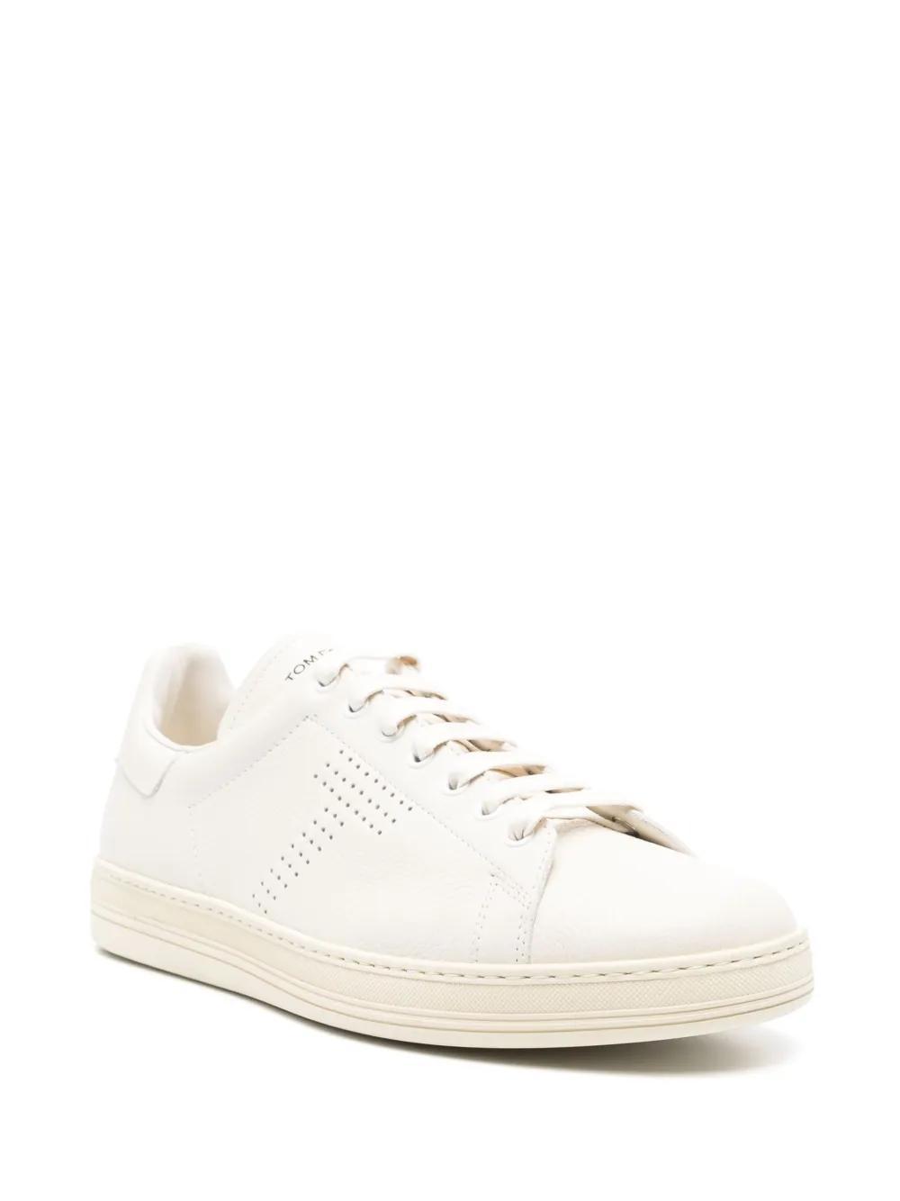 TOM FORD Perforated-logo Leather Sneakers In Neutrals Product Image