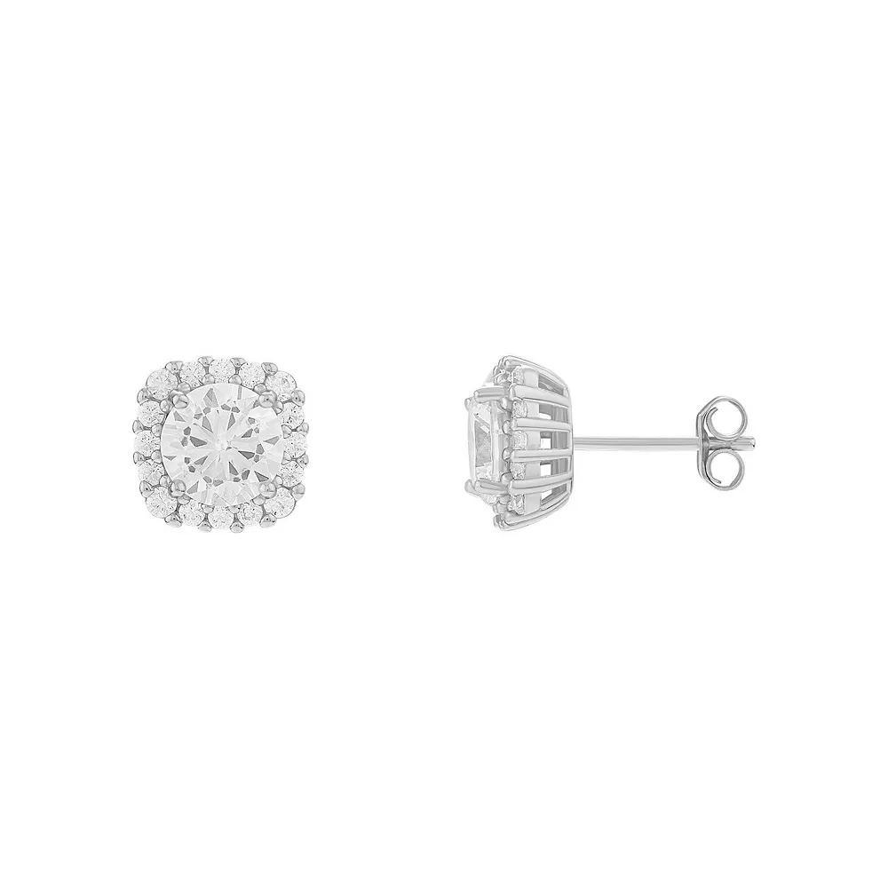 PRIMROSE Sterling Silver Cubic Zirconia Rounded Square Stud Earrings, Women's Product Image