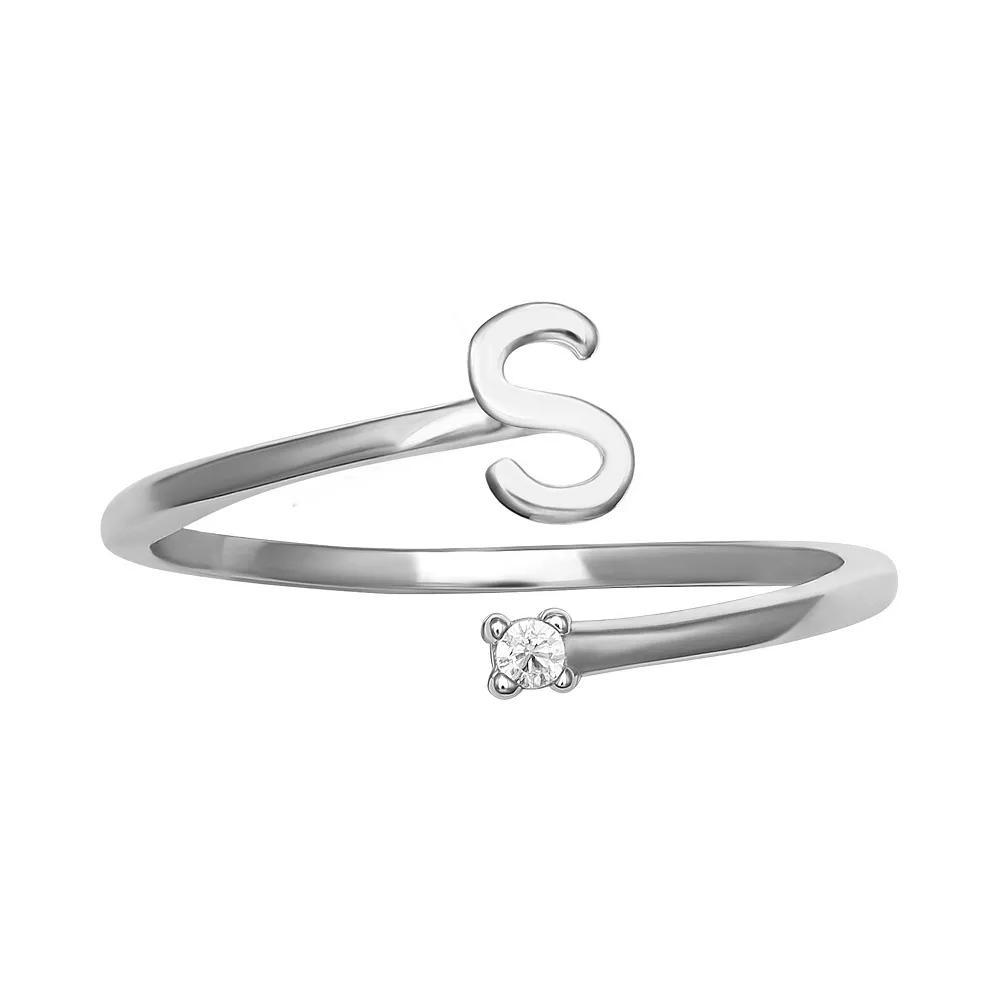 PRIMROSE Sterling Silver Cubic Zirconia Initial Bypass Band Ring, Womens Gold Tone K Product Image