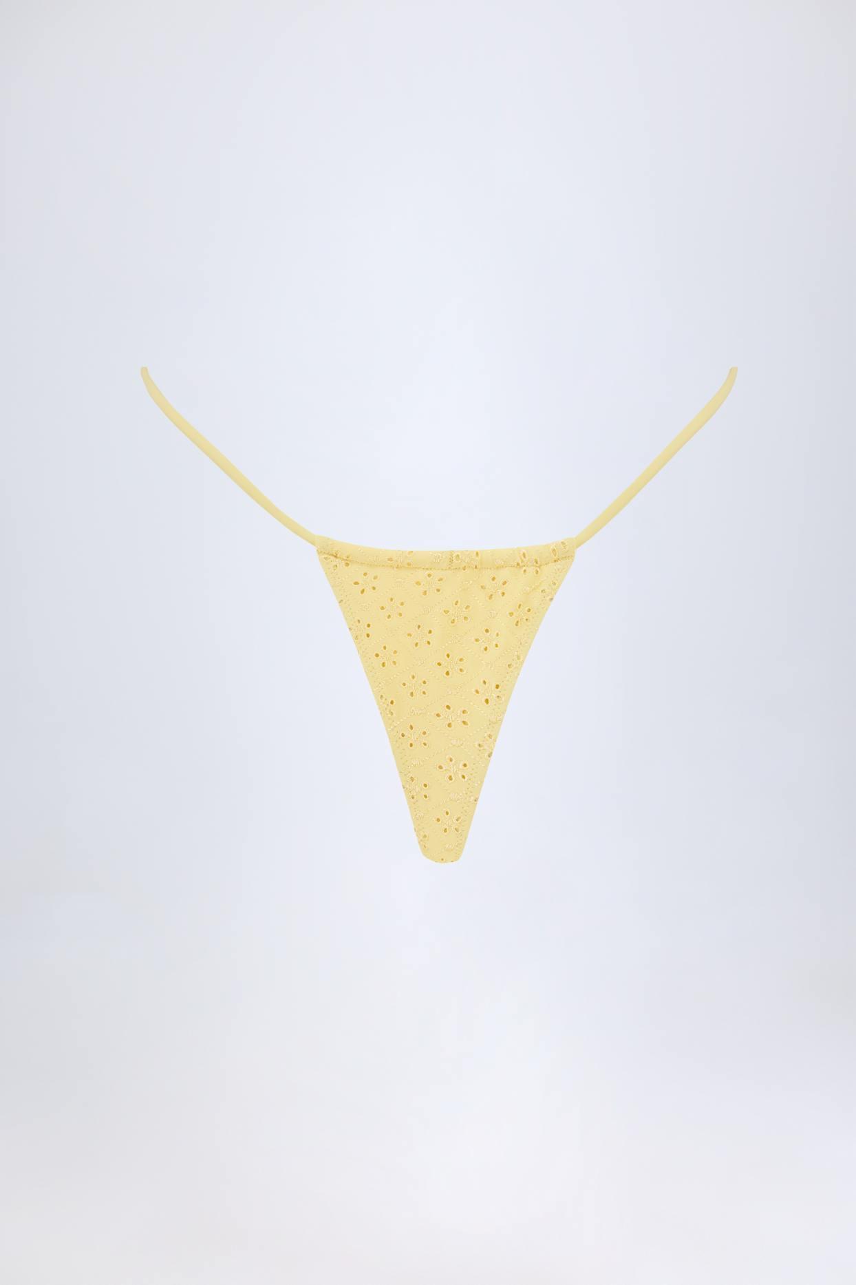 Broderie Anglaise Drawstring Bikini Bottoms in Lemon Yellow Product Image