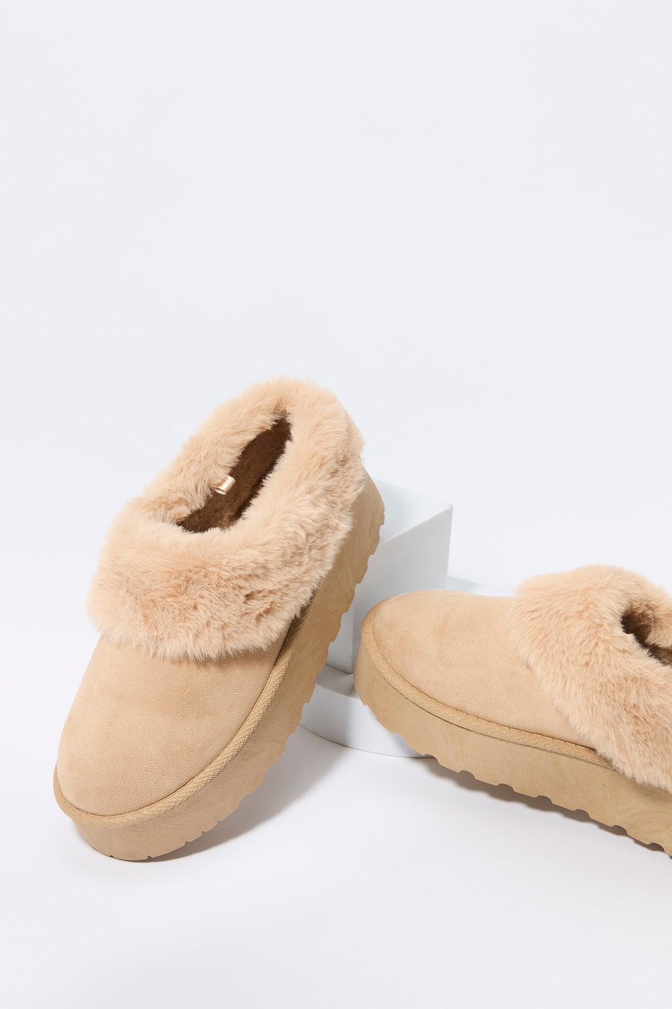 Faux Fur Collared Platform Slipper Bootie Female Product Image