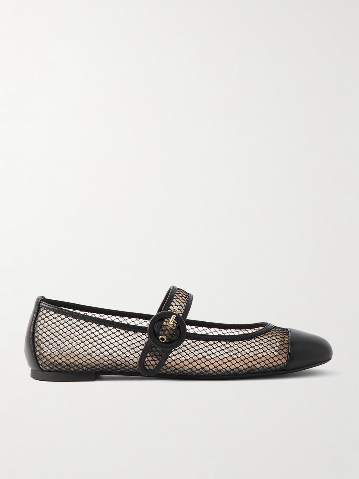 AQUAZZURA Solstice Leather-trimmed Mesh Ballet Flats In Black Product Image